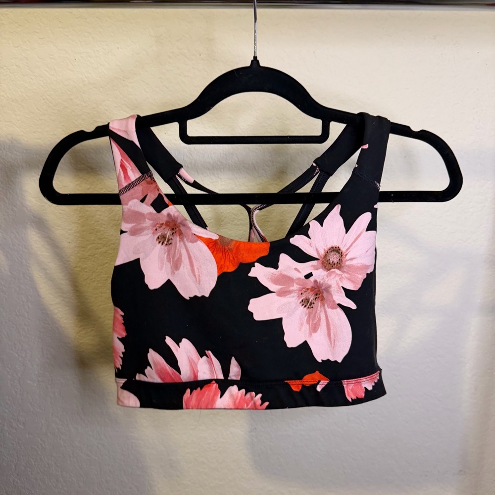Old Navy Black and Pink Floral Sports Bra